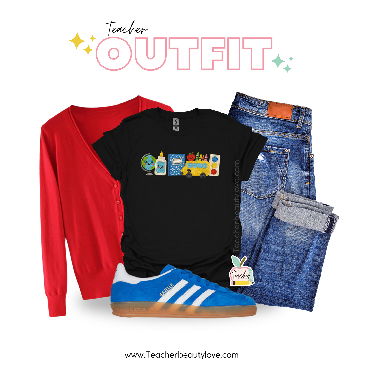 Materiales Escolares efecto bordado Tshirt