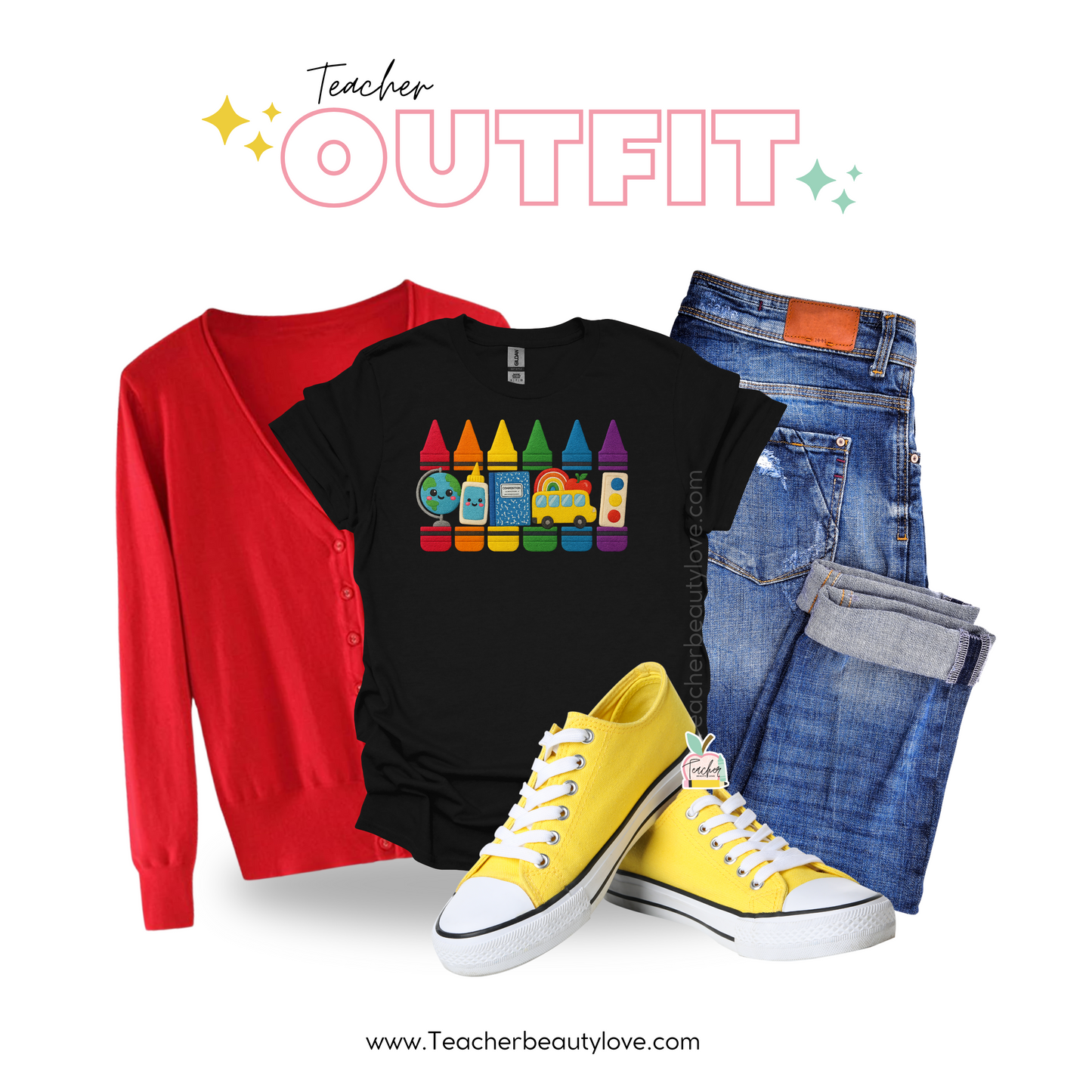 Materiales Escolares y Crayolas Tshirt | Efecto Bordado