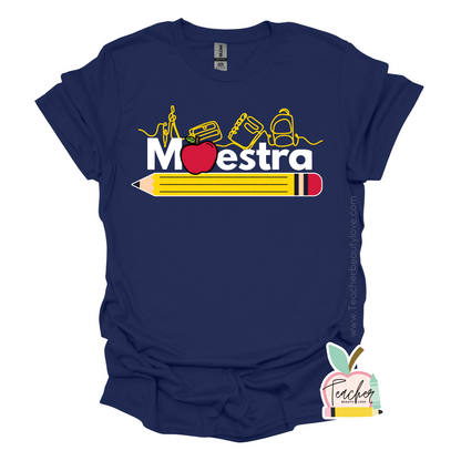 Tshirt para maestra con diseño de lápiz y efectos escolares | Camisa para maestra | Tshirt para educadora | Navy Tshirt for teacher | Pencil Tshirt