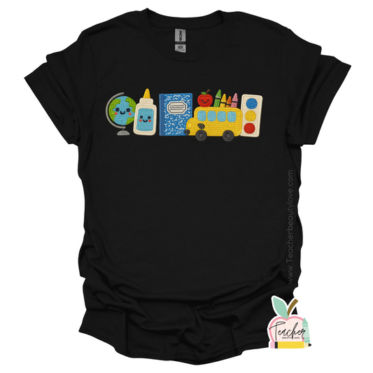 Materiales Escolares efecto bordado Tshirt