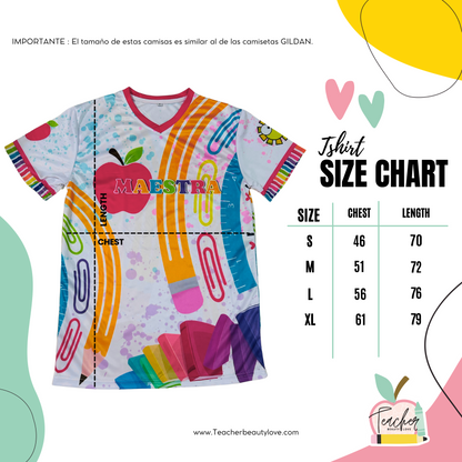 Camisa para maestra camisa sublimada Full print Tshirt PINK APPLE Teacher Beauty Love