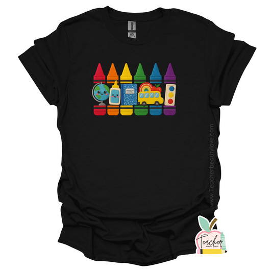 Materiales Escolares y Crayolas Tshirt | Efecto Bordado