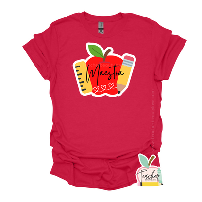 Tshirt para maestra con diseño de manzana, lápiz y regla | Camisa para maestra | Tshirt para educadora | Tshirt for teacher | Apple, Pencil and Rule desing Tshirt