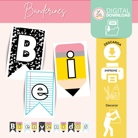SCHOOL SUPPLIES BANDERINES BIENVENIDOS