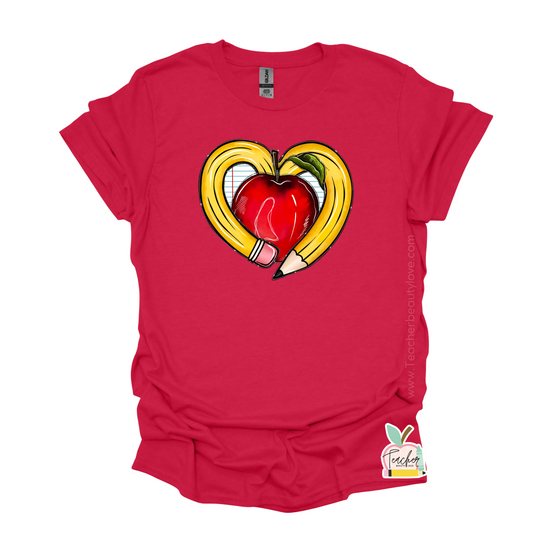 Tshirt para maestras con diseño de lápiz en forma de corazón y manzana | Camisa para maestra | Tshirt para educadora | Pencil Heart